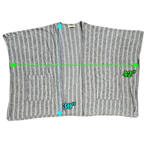 Saturday Sunday Anthropologie Gray White Stripe Ruana Open Front Poncho One Size - Picture 3 of 9